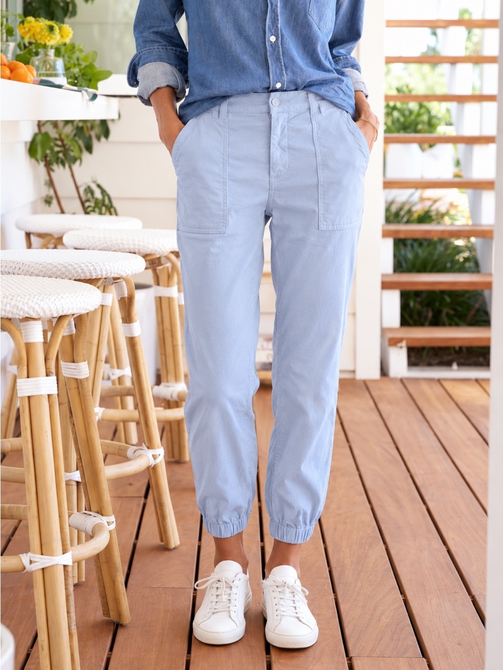 Frank & Eileen Jameson Utility Jogger Pants Cotton Linen Powder Blue 10 Pristine
